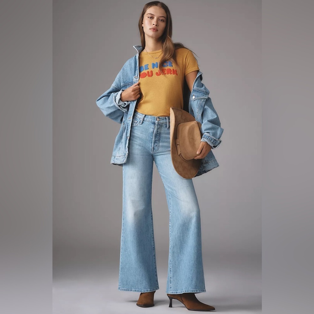 Nwot Mother The Tomcat Roller Skimp High-Rise Wide-Leg Jeans In Puzzled